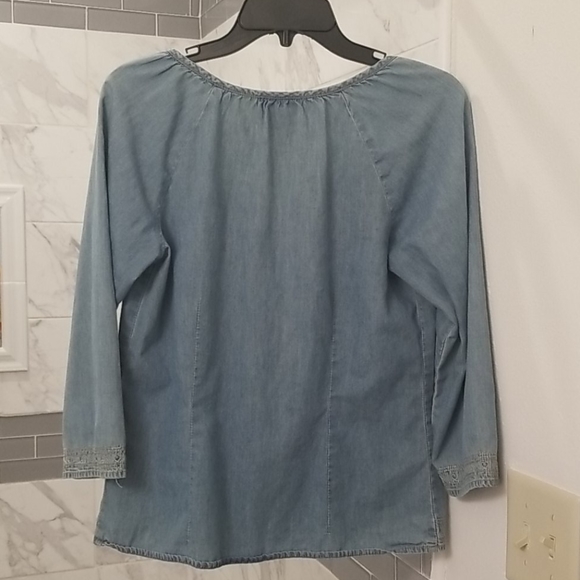 Womens Boho embroidered faded denim top, Small - Picture 6 of 8